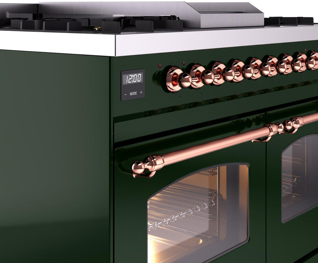 ILVE Nostalgie II 40-Inch Dual Fuel Freestanding Range in Emerald Green with Copper Trim (UPD40FNMPEGP)