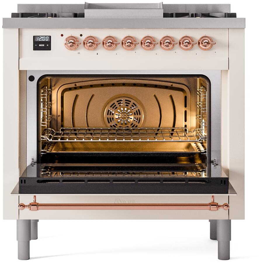 ILVE Nostalgie II 36-Inch Dual Fuel Freestanding Range in Antique White with Copper Trim (UP36FNMPAWP)