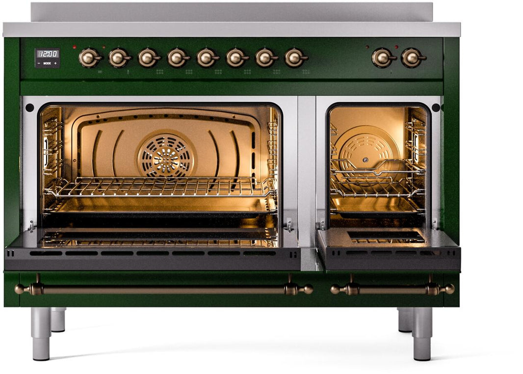 ILVE Nostalgie II 48-Inch Freestanding Electric Induction Range in Emerald Green with Bronze Trim (UPI486NMPEGB)