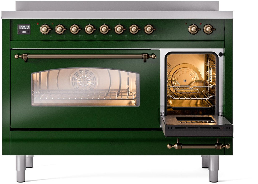 ILVE Nostalgie II 48-Inch Freestanding Electric Induction Range in Emerald Green with Bronze Trim (UPI486NMPEGB)