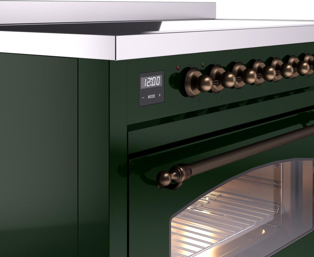 ILVE Nostalgie II 48-Inch Freestanding Electric Induction Range in Emerald Green with Bronze Trim (UPI486NMPEGB)