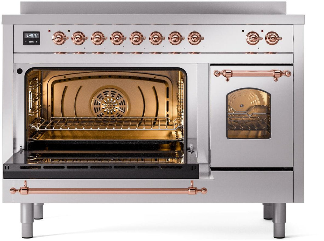 ILVE Nostalgie II 48-Inch Freestanding Electric Induction Range in Stainless Steel with Copper Trim (UPI486NMPSSP)