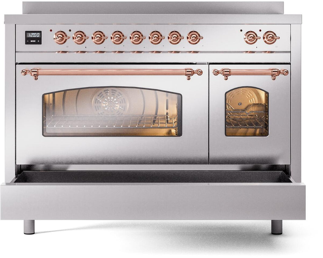 ILVE Nostalgie II 48-Inch Freestanding Electric Induction Range in Stainless Steel with Copper Trim (UPI486NMPSSP)