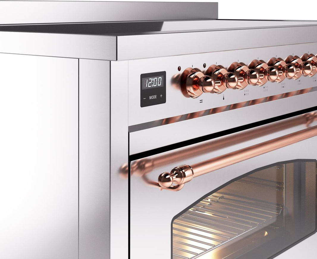 ILVE Nostalgie II 48-Inch Freestanding Electric Induction Range in Stainless Steel with Copper Trim (UPI486NMPSSP)