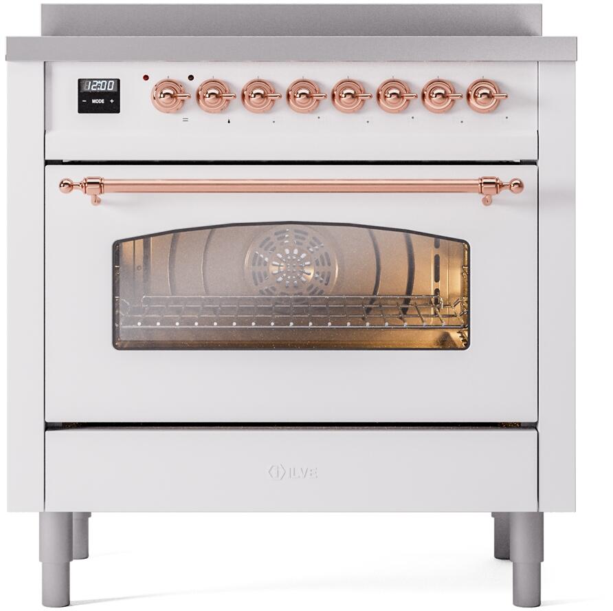 ILVE Nostalgie II 36-Inch Freestanding Electric Induction Range in White with Copper Trim (UPI366NMPWHP)