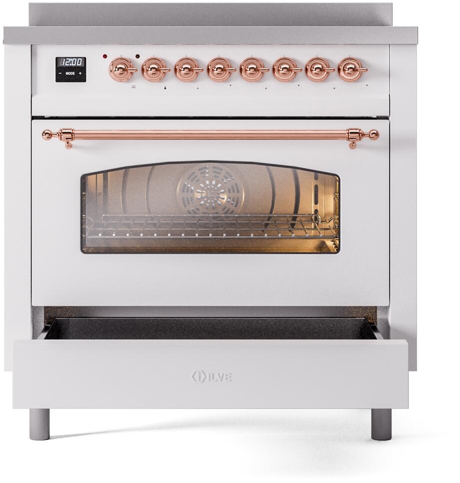 ILVE Nostalgie II 36-Inch Freestanding Electric Induction Range in White with Copper Trim (UPI366NMPWHP)