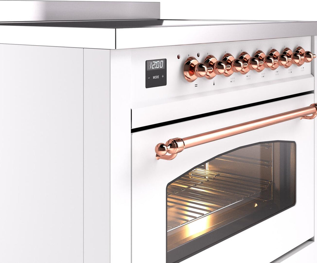 ILVE Nostalgie II 36-Inch Freestanding Electric Induction Range in White with Copper Trim (UPI366NMPWHP)