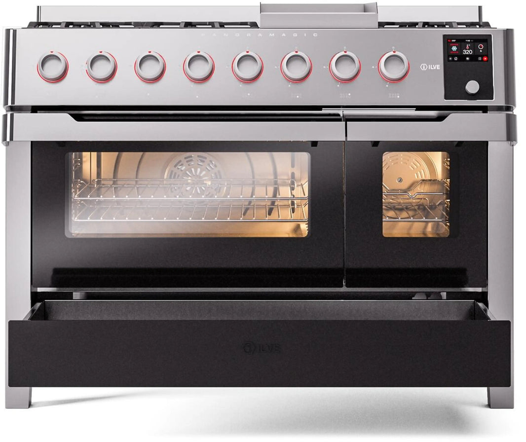 ILVE Panoramagic 48-Inch Freestanding Dual Fuel Range in Stainless Steel (UPM12FDS3SS)