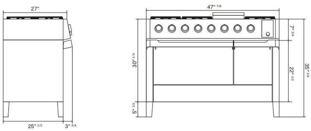 ILVE Panoramagic 48-Inch Freestanding Dual Fuel Range in Stainless Steel (UPM12FDS3SS)