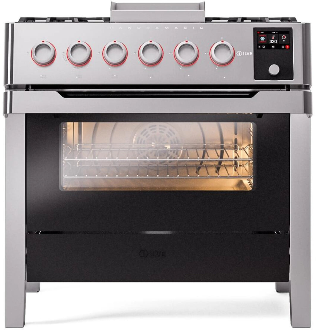 ILVE Panoramagic 36-Inch Freestanding Dual Fuel Range in Stainless Steel (UPM09DFS3SS)