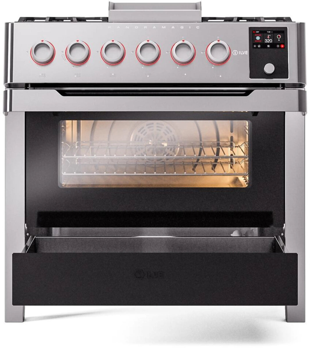 ILVE Panoramagic 36-Inch Freestanding Dual Fuel Range in Stainless Steel (UPM09DFS3SS)