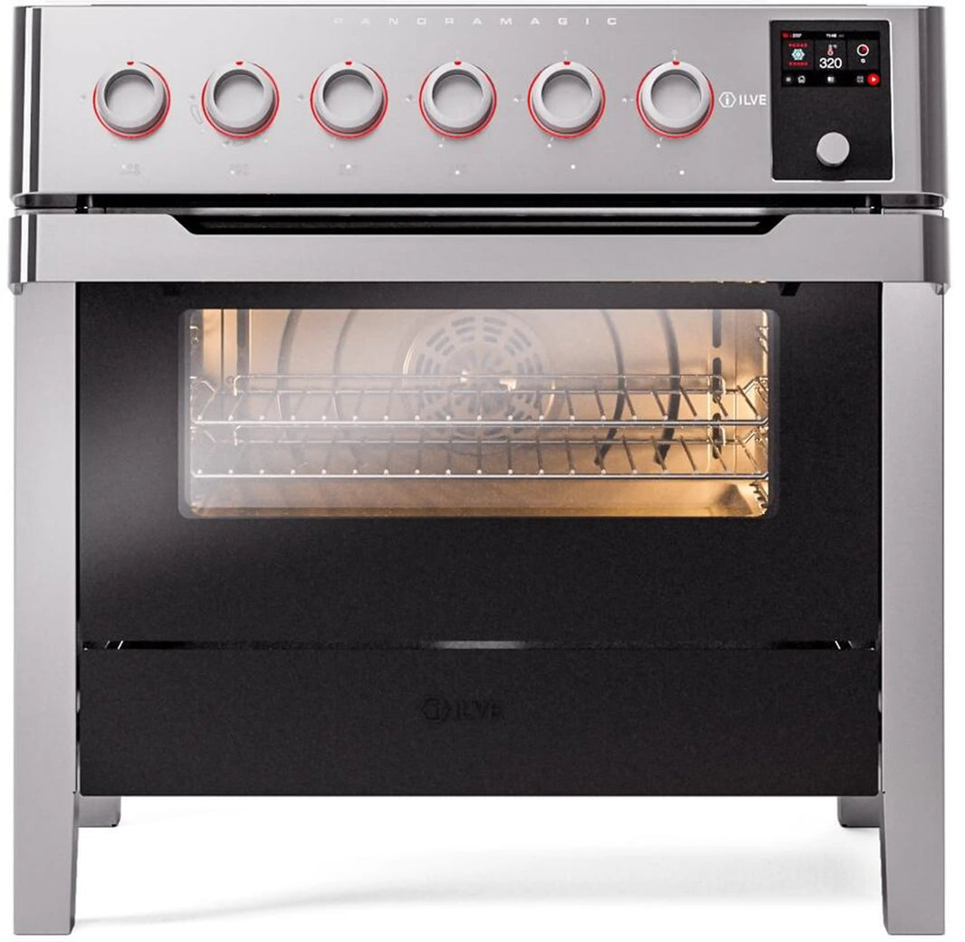 ILVE Panoramagic 36-Inch Freestanding Electric Induction Range with Convection Oven in Stainless Steel (UPMI09S3SS)