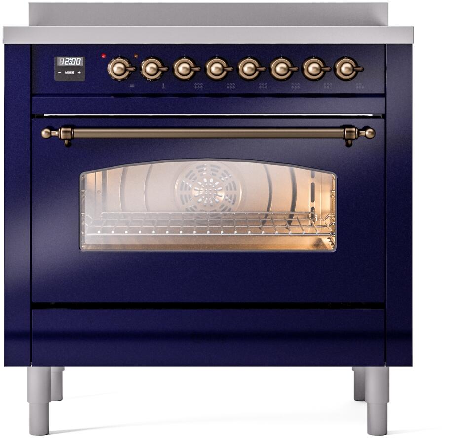 ILVE Nostalgie II 36-Inch Freestanding Electric Induction Range in Midnight Blue with Bronze Trim (UPI366NMPMBB)