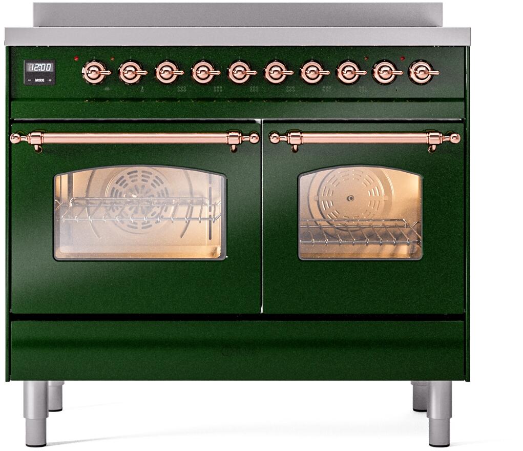 ILVE Nostalgie II 40-Inch Freestanding Electric Induction Range in Emerald Green with Copper Trim (UPDI406NMPEGP)