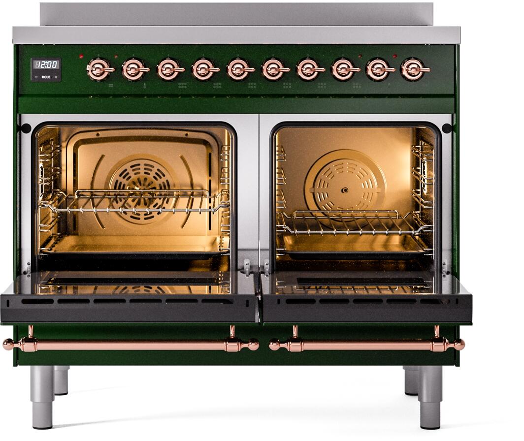 ILVE Nostalgie II 40-Inch Freestanding Electric Induction Range in Emerald Green with Copper Trim (UPDI406NMPEGP)