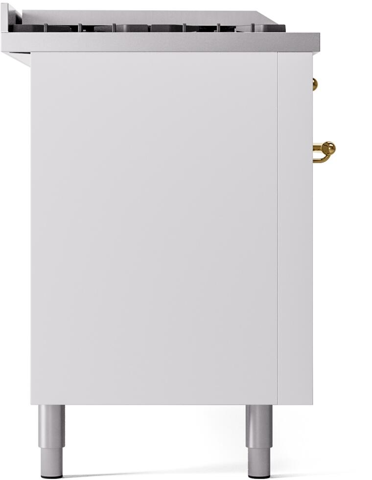 ILVE Nostalgie II 60-Inch Dual Fuel Freestanding Range in White with Brass Trim (UP60FSNMPWHG)