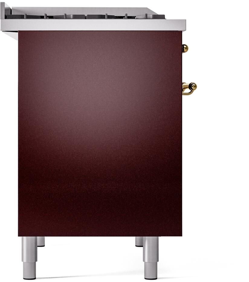 ILVE Nostalgie II 40-Inch Dual Fuel Freestanding Range in Burgundy with Brass Trim (UPD40FNMPBUG)