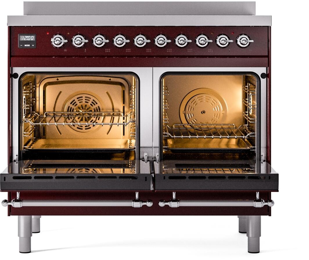 ILVE Nostalgie II 40-Inch Freestanding Electric Induction Range in Burgundy with Chrome Trim (UPDI406NMPBUC)