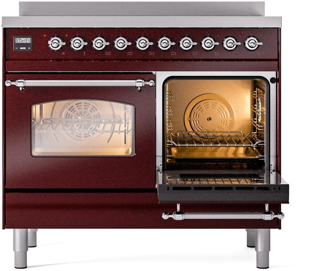 ILVE Nostalgie II 40-Inch Freestanding Electric Induction Range in Burgundy with Chrome Trim (UPDI406NMPBUC)