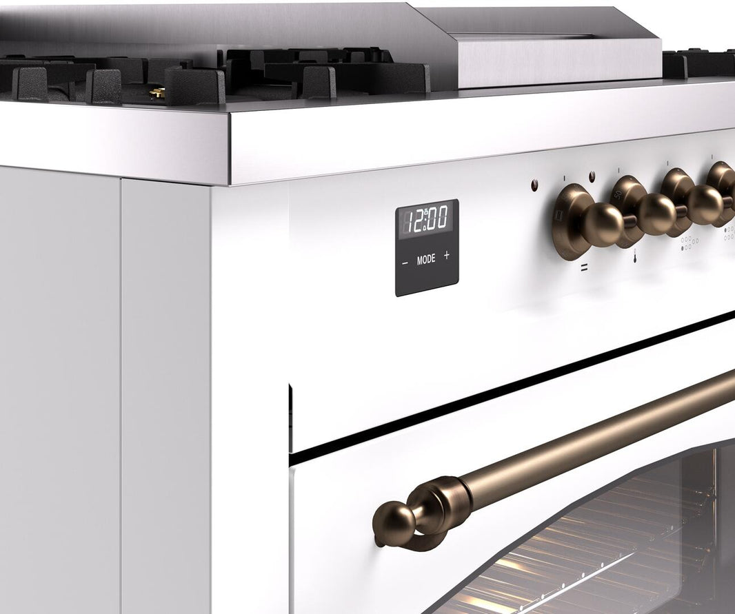 ILVE Nostalgie II 60-Inch Dual Fuel Freestanding Range in White with Bronze Trim (UP60FSNMPWHB)