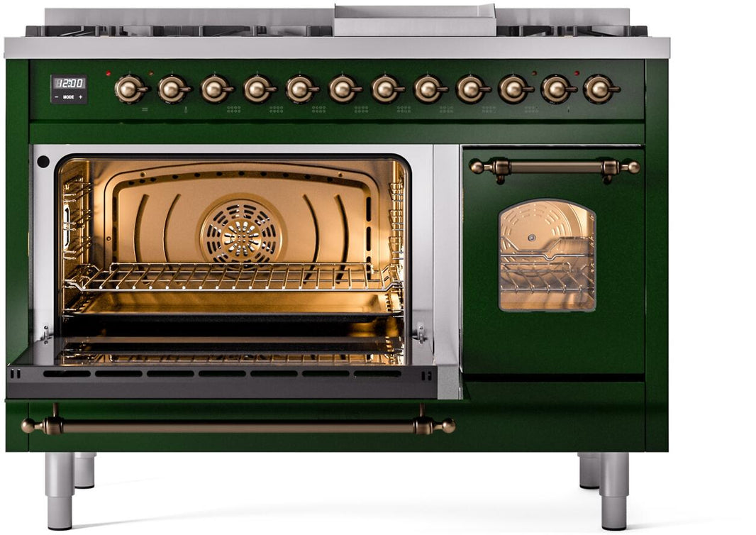 ILVE Nostalgie II 48-Inch Dual Fuel Freestanding Range in Emerald Green with Bronze Trim (UP48FNMPEGB)