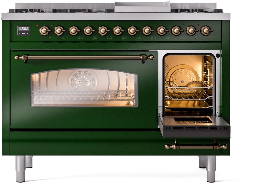 ILVE Nostalgie II 48-Inch Dual Fuel Freestanding Range in Emerald Green with Bronze Trim (UP48FNMPEGB)