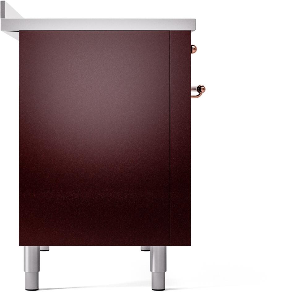 ILVE Nostalgie II 48-Inch Freestanding Electric Induction Range in Burgundy with Copper Trim (UPI486NMPBUP)