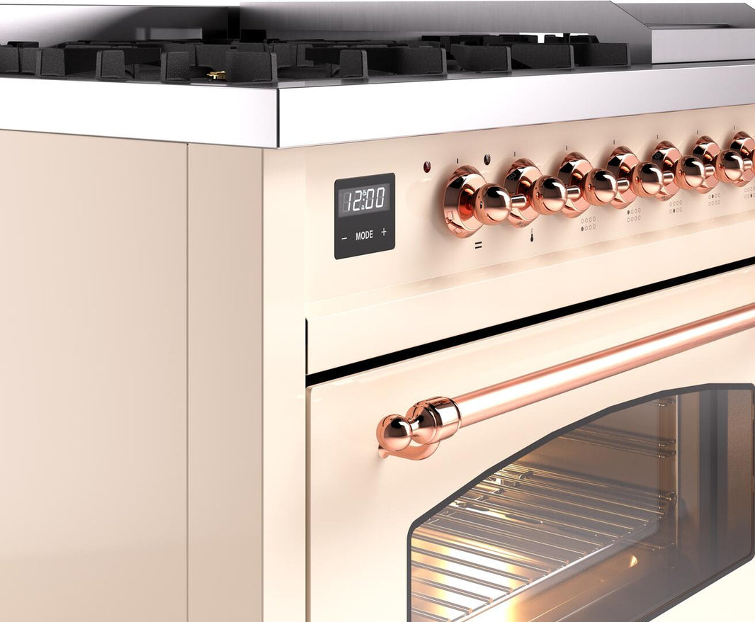 ILVE Nostalgie II 48-Inch Dual Fuel Freestanding Range in Antique White with Copper Trim (UP48FNMPAWP)