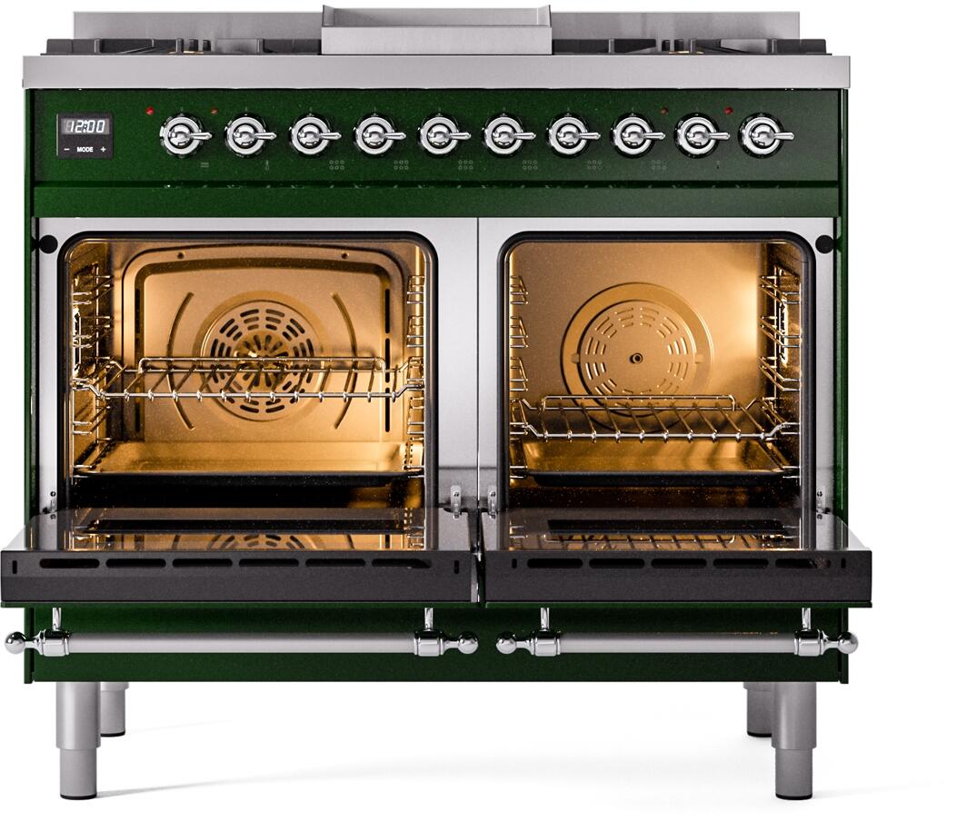 ILVE Nostalgie II 40-Inch Dual Fuel Freestanding Range in Emerald Green with Chrome Trim (UPD40FNMPEGC)