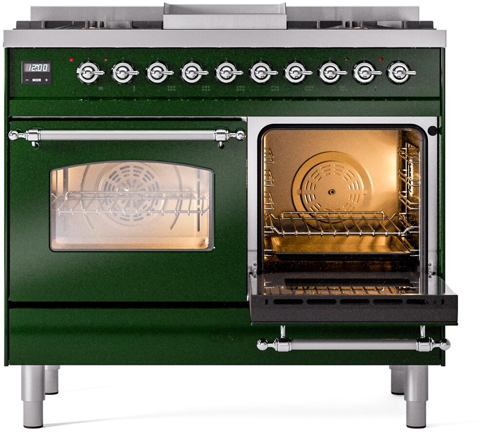 ILVE Nostalgie II 40-Inch Dual Fuel Freestanding Range in Emerald Green with Chrome Trim (UPD40FNMPEGC)