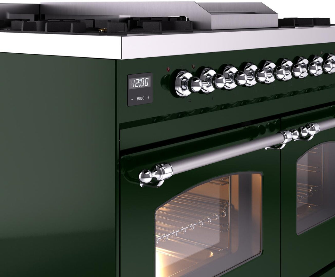 ILVE Nostalgie II 40-Inch Dual Fuel Freestanding Range in Emerald Green with Chrome Trim (UPD40FNMPEGC)