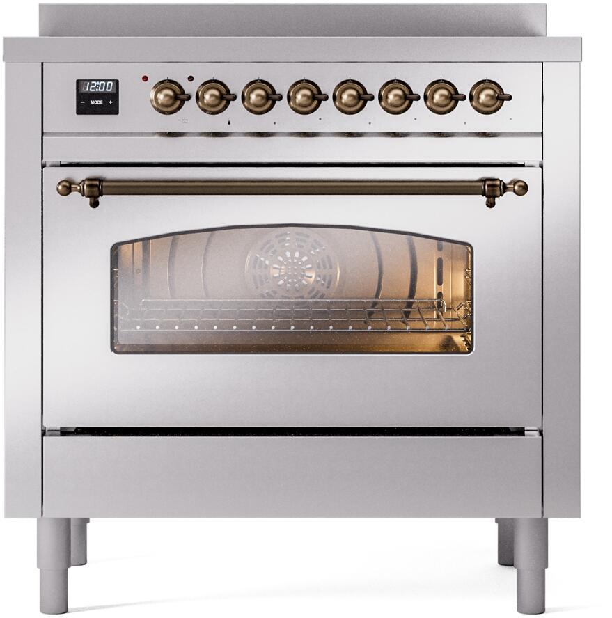 ILVE Nostalgie II 36-Inch Freestanding Electric Induction Range in Stainless Steel with Bronze Trim (UPI366NMPSSB)