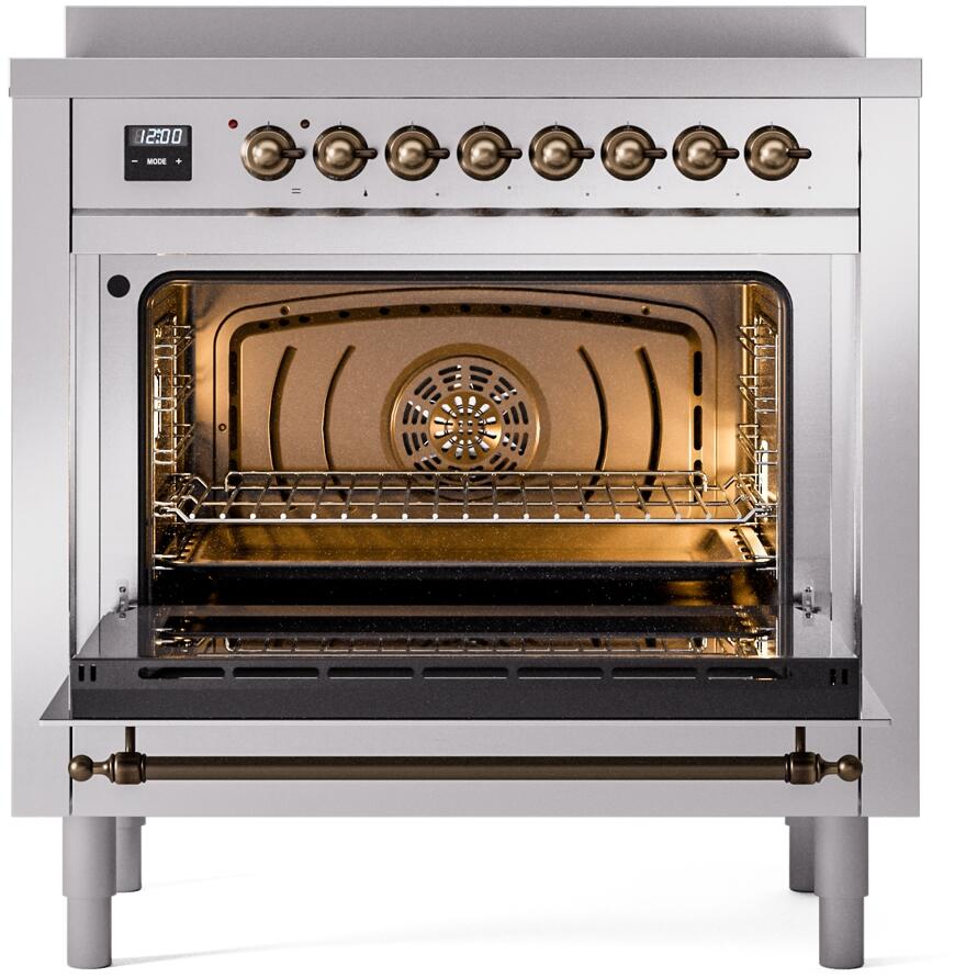 ILVE Nostalgie II 36-Inch Freestanding Electric Induction Range in Stainless Steel with Bronze Trim (UPI366NMPSSB)