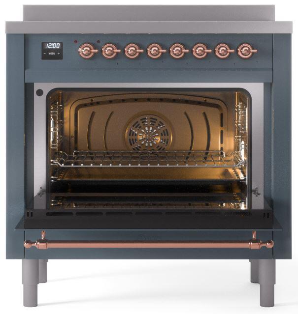 ILVE Nostalgie II 36-Inch Freestanding Electric Induction Range in Blue Grey with Copper Trim (UPI366NMPBGP)