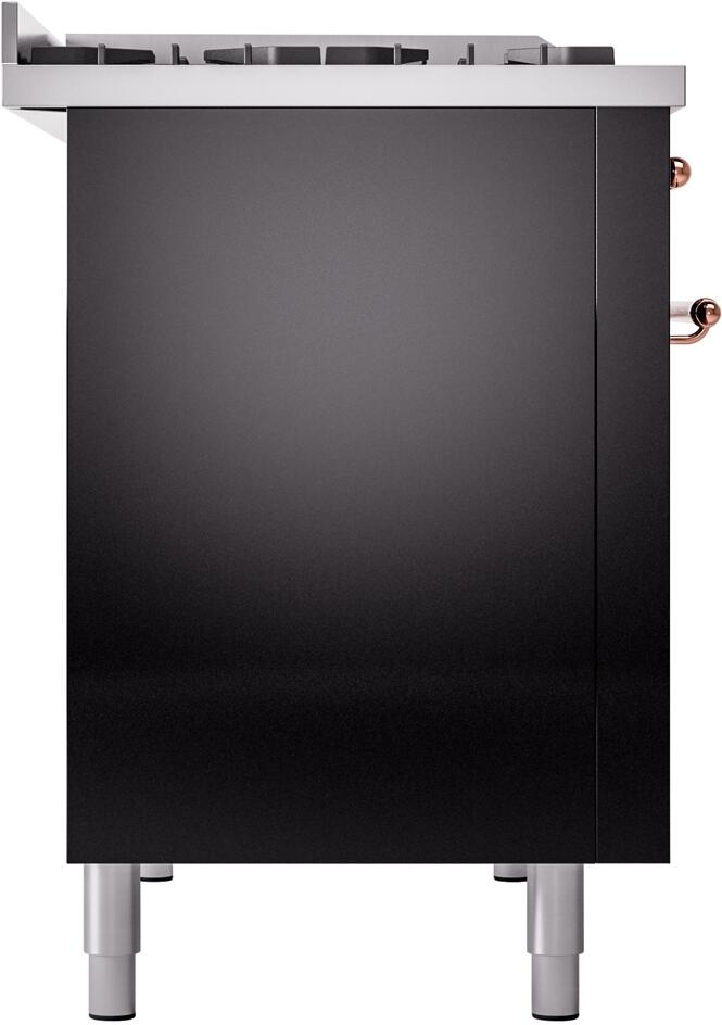 ILVE Nostalgie II 48-Inch Dual Fuel Freestanding Range in Glossy Black with Copper Trim (UP48FNMPBKP)