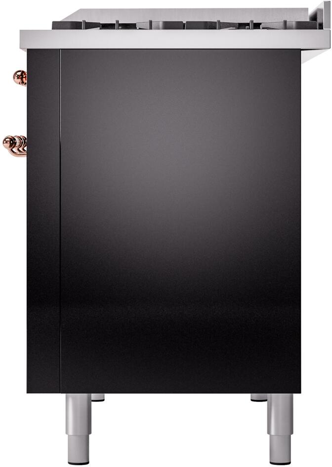 ILVE Nostalgie II 48-Inch Dual Fuel Freestanding Range in Glossy Black with Copper Trim (UP48FNMPBKP)