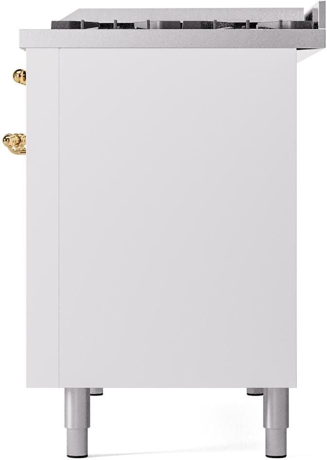 ILVE Nostalgie II 48-Inch Dual Fuel Freestanding Range in White with Brass Trim (UP48FNMPWHG)