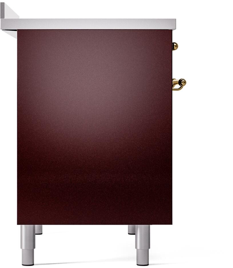 ILVE Nostalgie II 40-Inch Freestanding Electric Induction Range in Burgundy with Brass Trim (UPDI406NMPBUG)