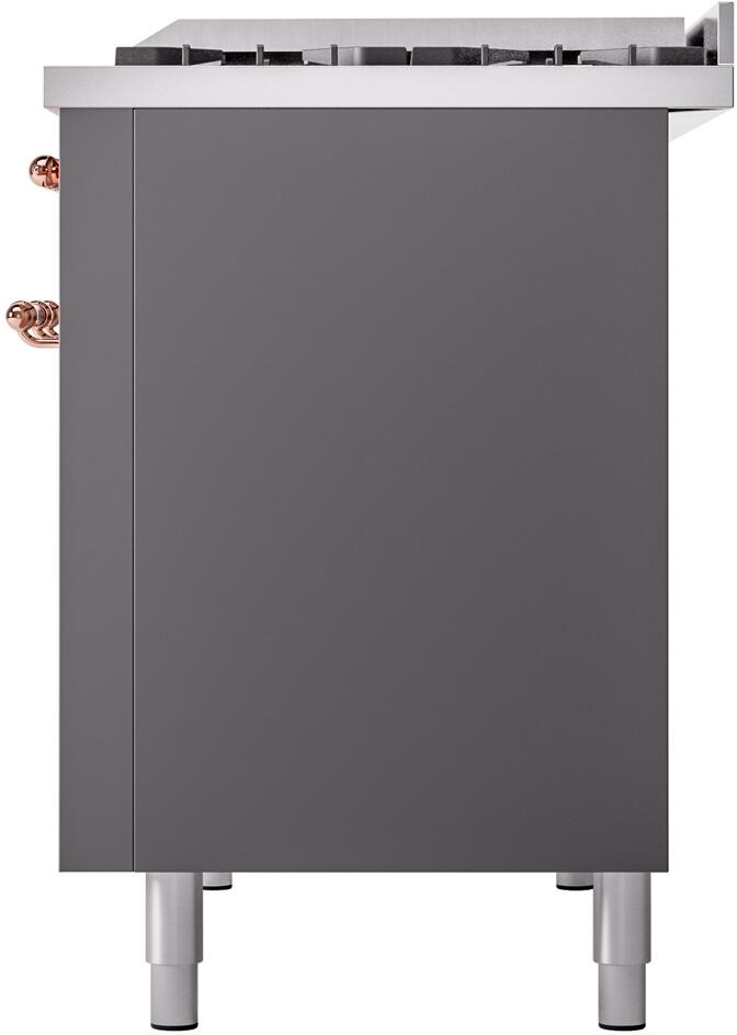 ILVE Nostalgie II 48-Inch Dual Fuel Freestanding Range in Matte Graphite with Copper Trim (UP48FNMPMGP)