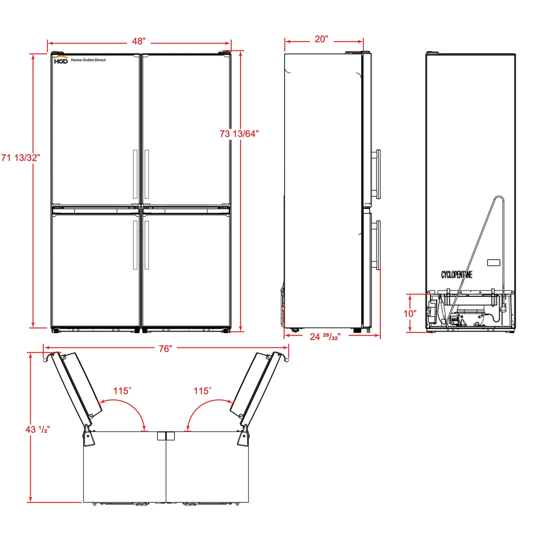 Forno Guardia 46.8-Inch 21.6 cu.ft.  Side-by-Side Bottom Freezer Refrigerator in Stainless Steel (FFFFD1778-48)