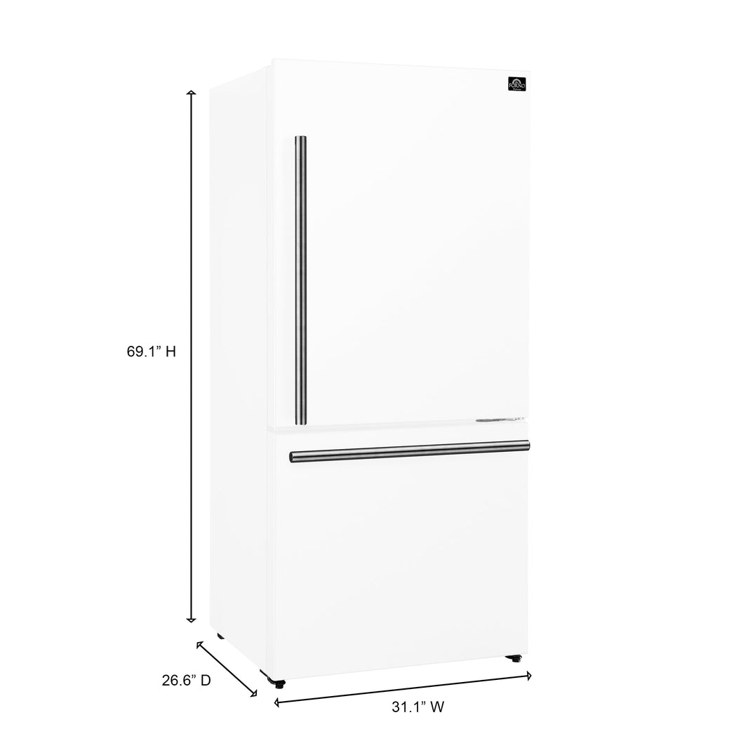 Forno Milano Espresso 31-Inch 17.2 cu. ft. Bottom Freezer Right Swing Door Refrigerator in White (FFFFD1785-31WHT)