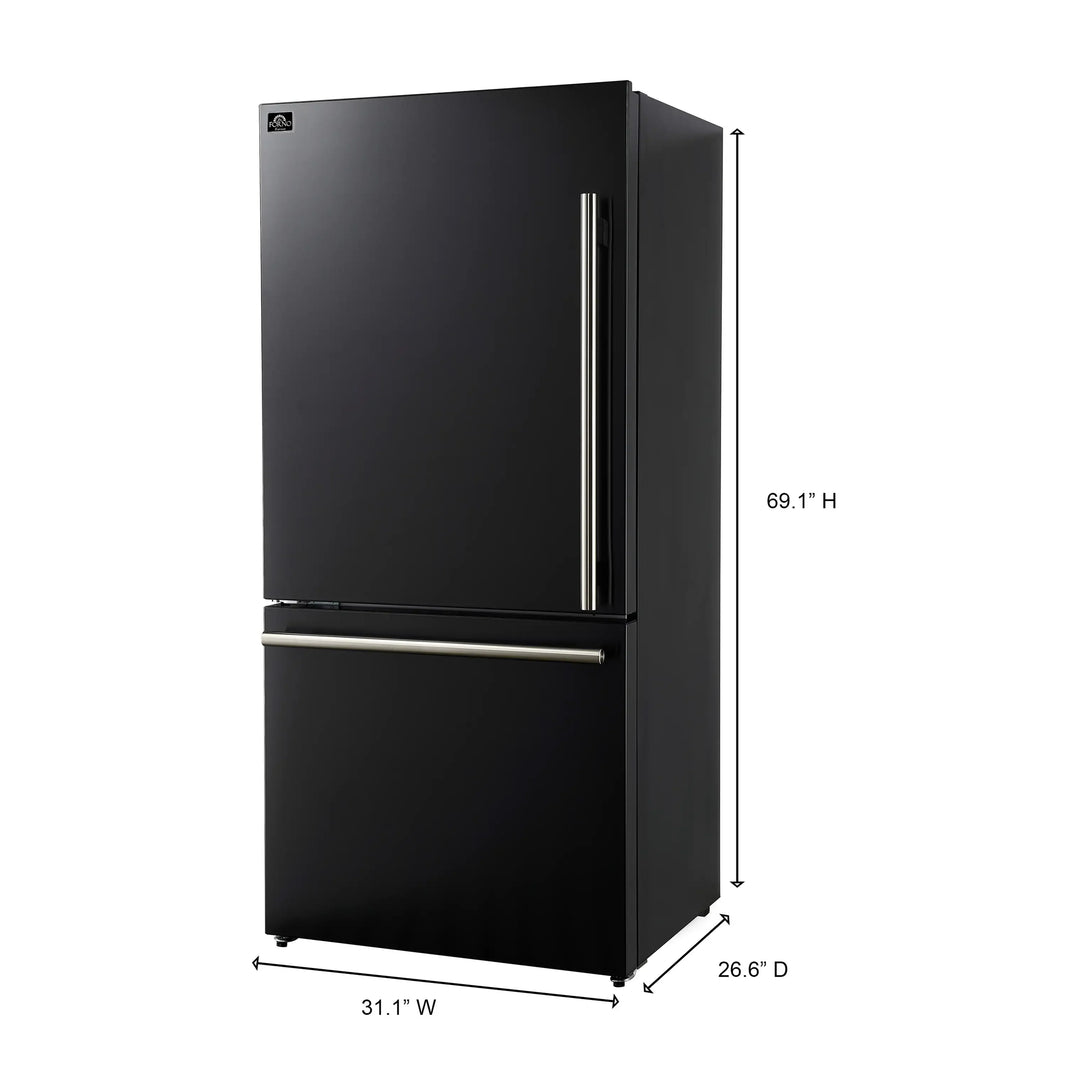 Forno Milano Espresso 31-Inch 17.2 cu. ft. Bottom Freezer Door Refrigerator in Black with Stainless Steel Handle (FFFFD1786-31BLK)