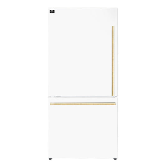 Forno Milano Espresso 31-Inch 17.2 cu. ft. Refrigerator and Bottom Freezer in White with Antique Brass Handle, Left Hinge (FFFFD1786-31WHT)