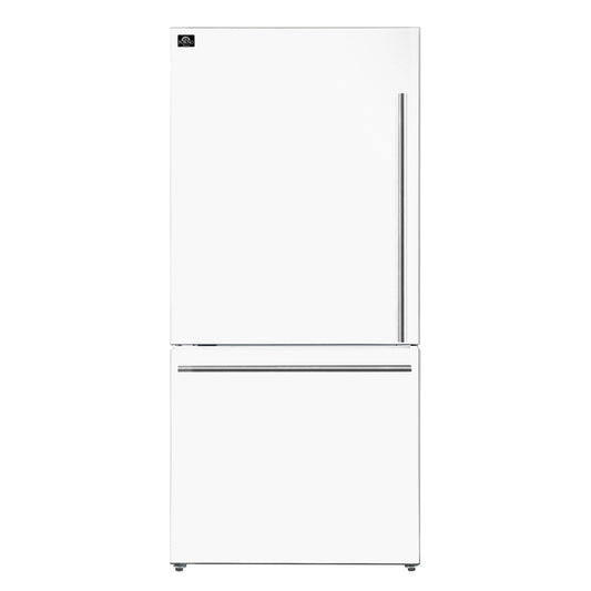 Forno Milano Espresso 31-Inch 17.2 cu. ft. Refrigerator and Bottom Freezer in White with Stainless Steel Handle, Left Hinge (FFFFD1786-31WHT)