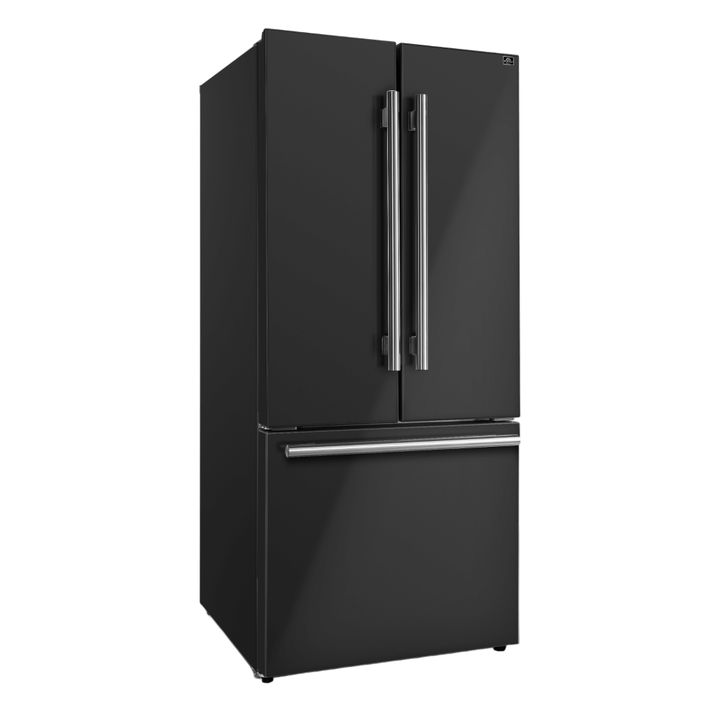 Forno Espresso Gallipoli 30-inch 17.5 cu. ft. French Door Refrigerator with Ice Maker in Black with Stainless Steel Handle (FFFFD1974-31BLK)