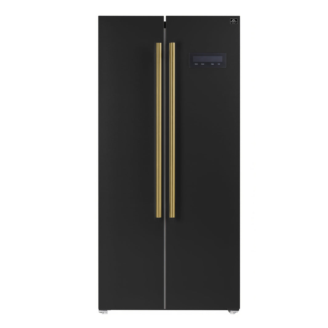 Forno Salerno Espresso 33-inch Side-by-Side 15.6 Cu.Ft. Refrigerator in Black with Brass Handle (FFRBI1805-33BLK)