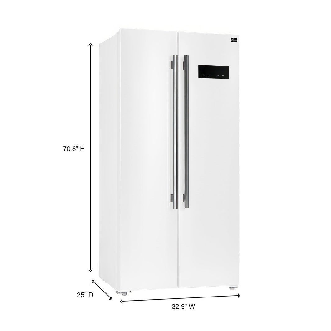 Forno Salerno Espresso 33-inch Side-by-Side 15.6 Cu.Ft. Refrigerator in White with Stainless Steel Handle (FFRBI1805-33BWHT)