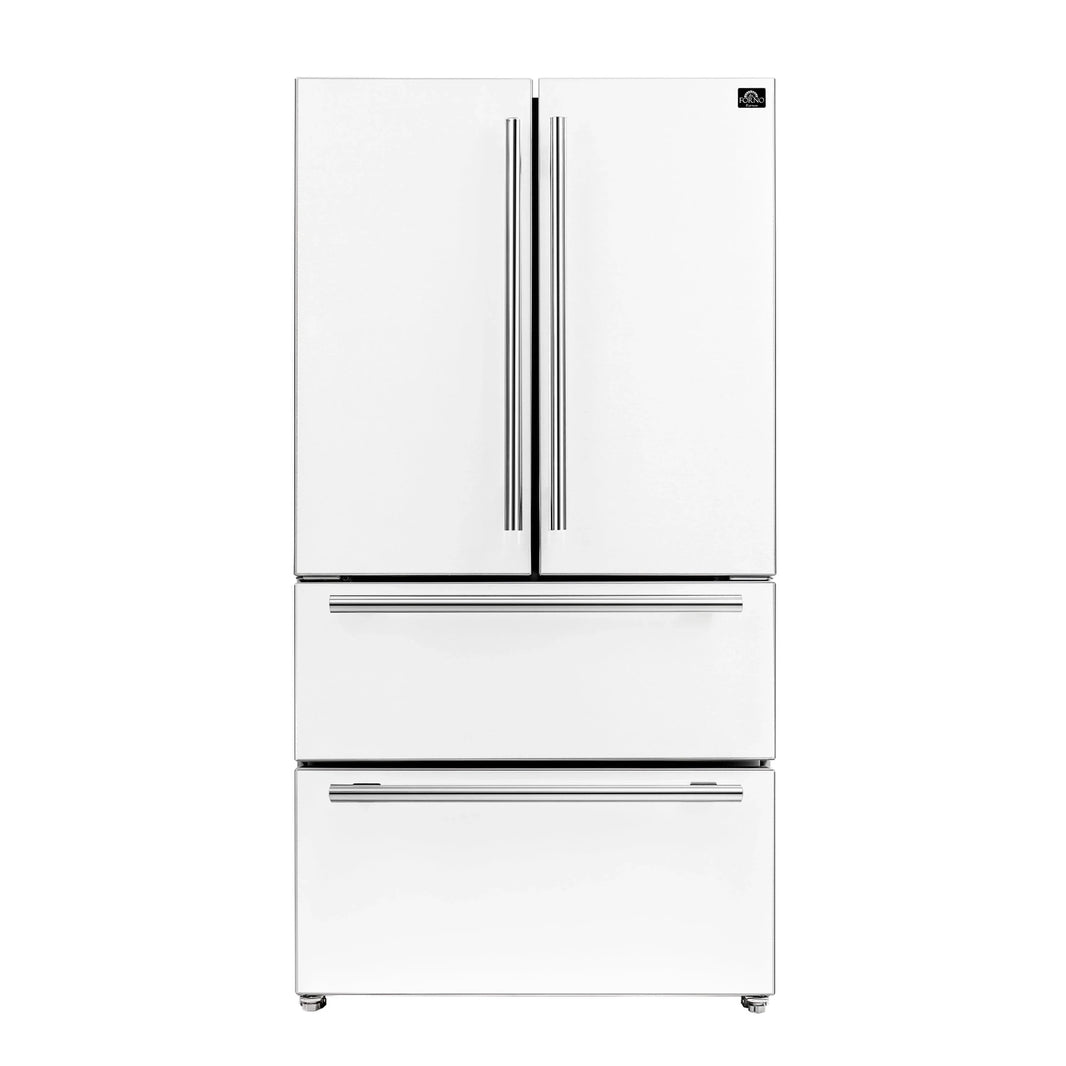 Forno Espresso Moena 36-inch 19.2 Cu.ft French Door Refrigerator in White with Stainless Steel Handle (FFRBI1820-36WHT)