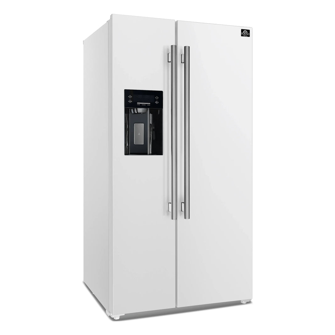 Forno Espresso Salerno 36-inch 20 cu.ft Side-by-Side Refrigerator with Water Dispenser in White with Antique Brass Handle (FFRBI1844-36WHT)