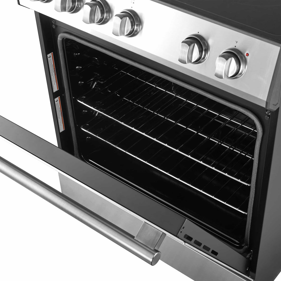 Forno Leonardo Espresso 30-Inch Electric Range with 5.0 cu. Ft. Electric Oven in Stainless Steel with Brass Trim (FFSEL6012-30)